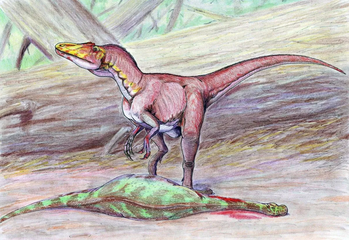 Ilustración paleontológica de Deltadromeus