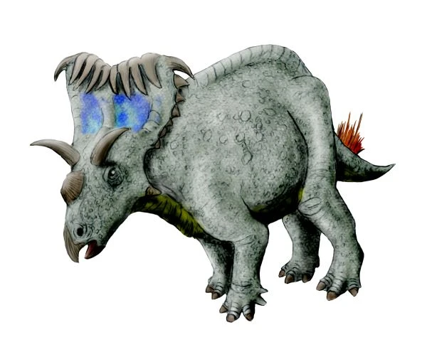 Ilustración paleontológica de Kosmoceratops