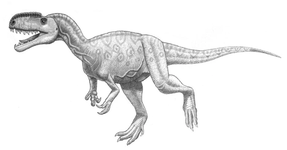 Ilustración paleontológica de Monolophosaurus