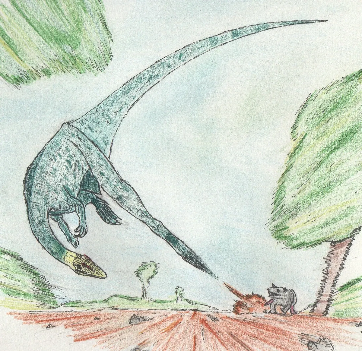 Ilustración paleontológica de Procompsognathus