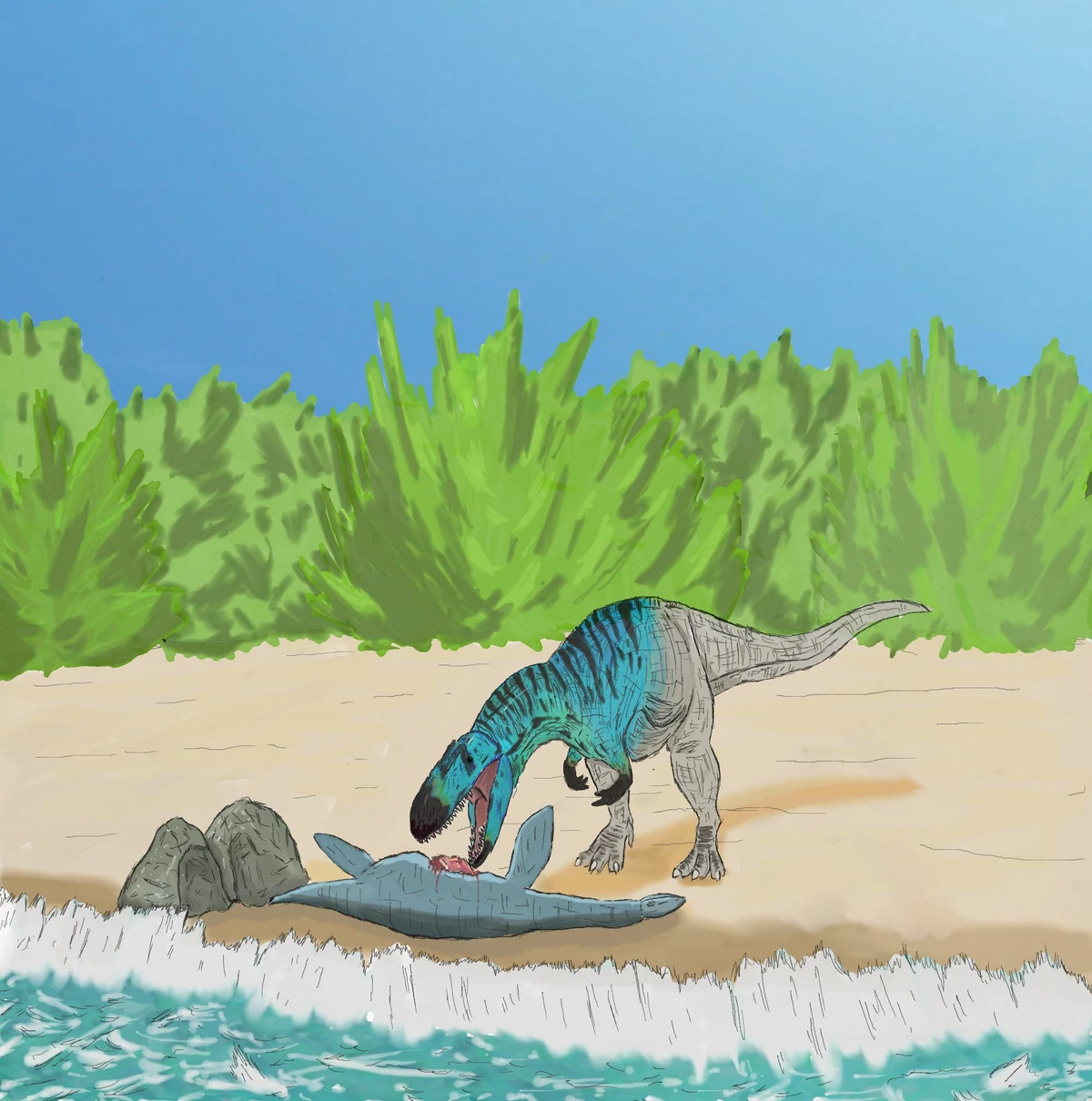 Ilustración paleontológica de Streptospondylus