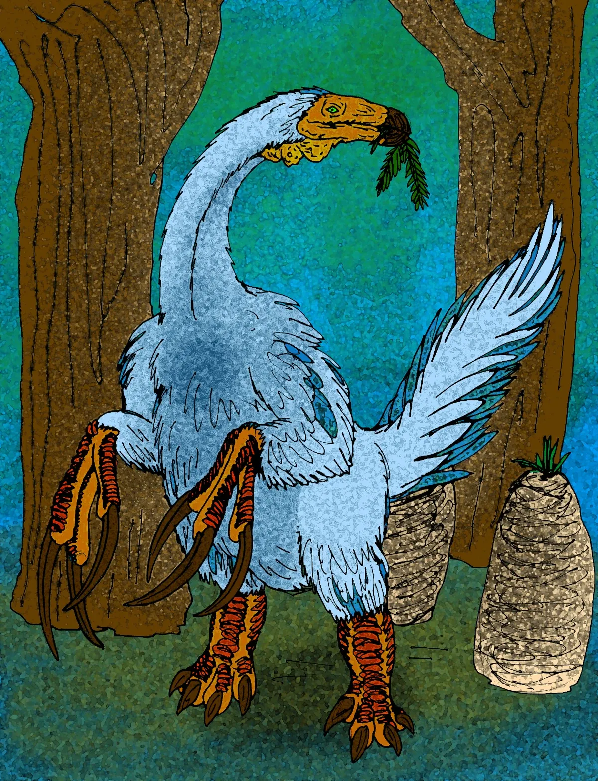 Ilustración paleontológica de Therizinosaurus